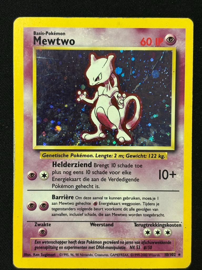 Mewtwo Holo Rare 10/102 Base Set+ SWIRL, Hobby en Vrije tijd, Verzamelkaartspellen | Pokémon, Ophalen of Verzenden, Gebruikt, Losse kaart