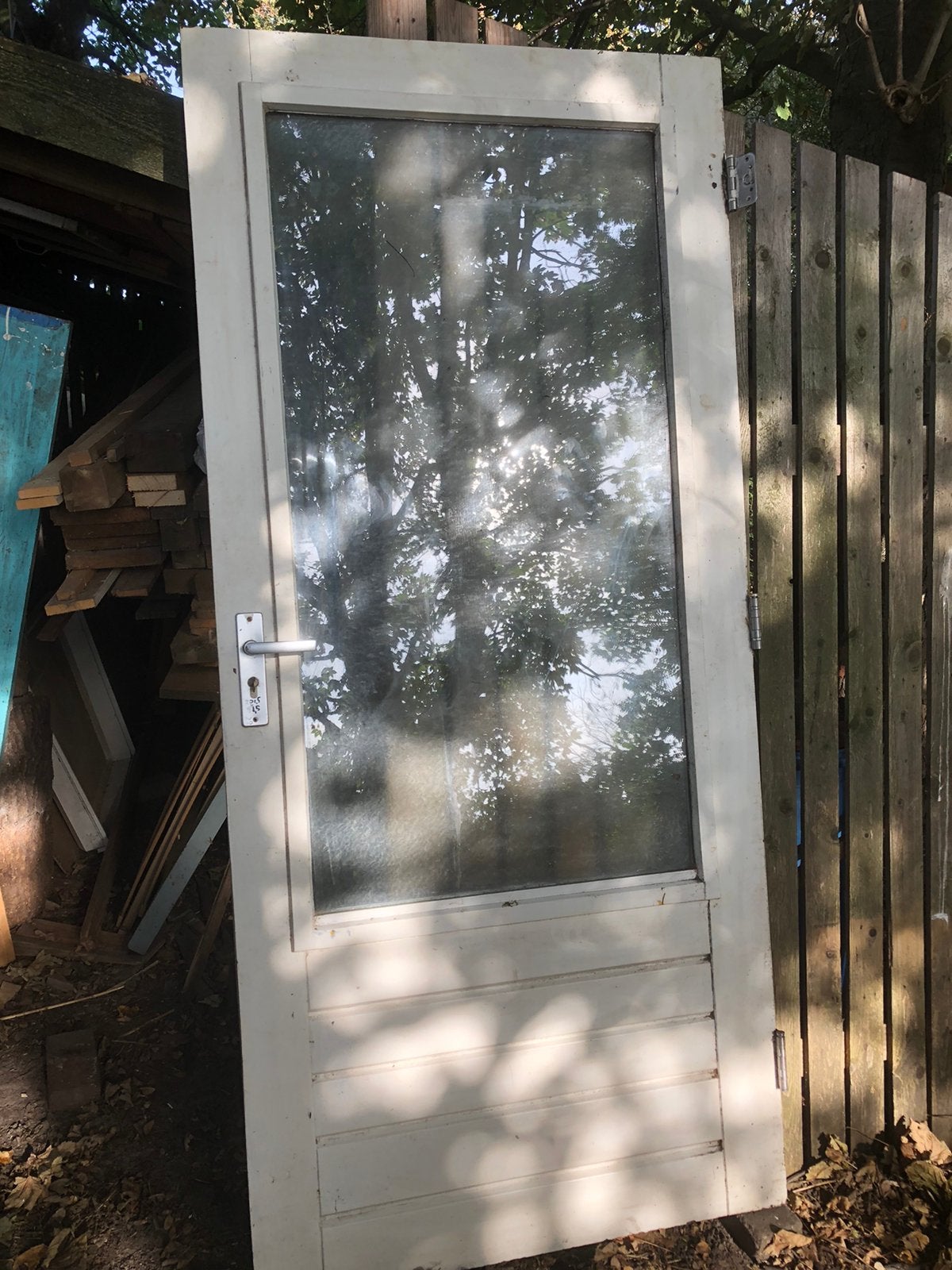 Hardhouten buitendeur aan de binnenzijde (isolatie)matglas., Ophalen, Gebruikt, 80 tot 100 cm, Buitendeur
