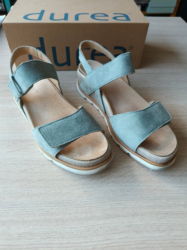 Durea Sandalen Groen Suede Maat 39 (6 G), Durea, Zo goed als nieuw, Groen, Sandalen of Muiltjes