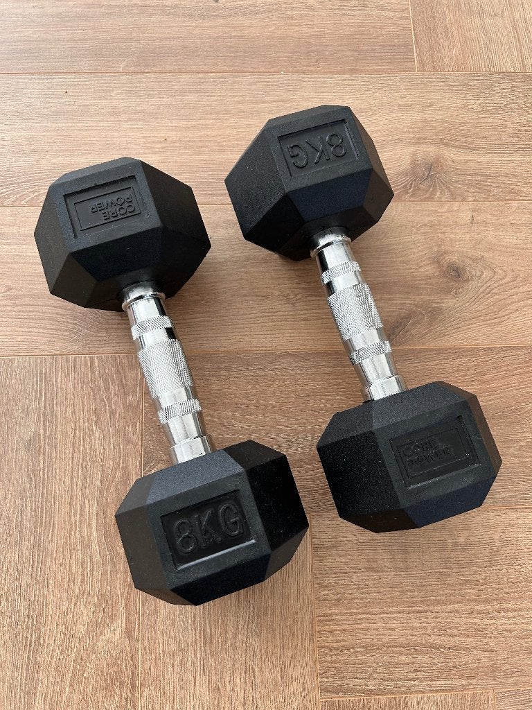 Core Power - Rubber Hex Dumbbells - 8 kg, Sport en Fitness, Fitnessmaterialen, Ophalen, Zo goed als nieuw, Dumbbell