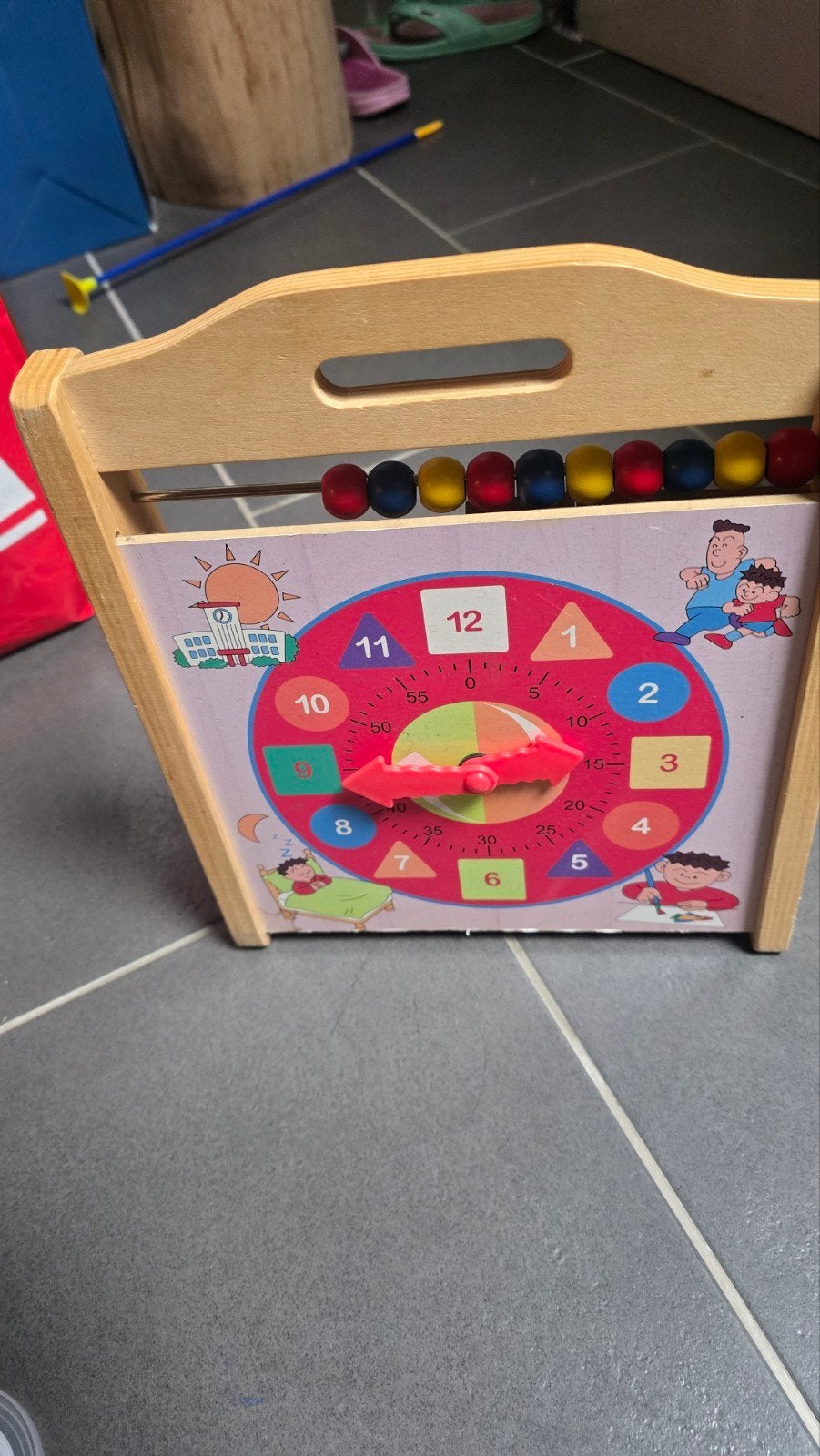 Houten leerklok met telraam - Educatief speelgoed, Ophalen, Gebruikt, Taal en Lezen
