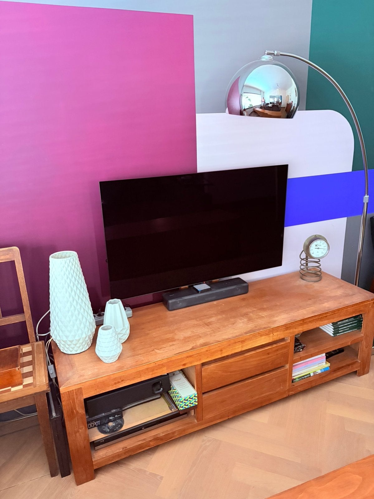 Teak tv-meubel, Ophalen, Gebruikt, 150 tot 200 cm, Teakhout