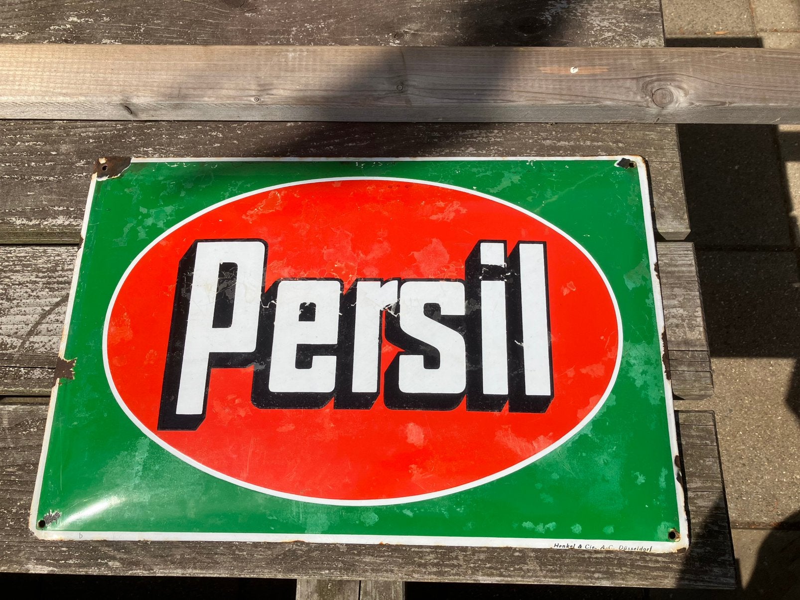 Emaille bord Persil, Verzamelen, Ophalen of Verzenden, Gebruikt, Reclamebord