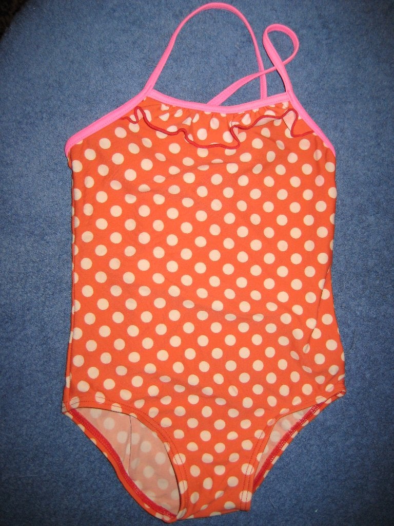 Oranje badoak met witte punten, 86/92, HEMA, Kinderen en Baby's, Babykleding | Baby-zwemkleding, Meisje, Badpak, Ophalen of Verzenden