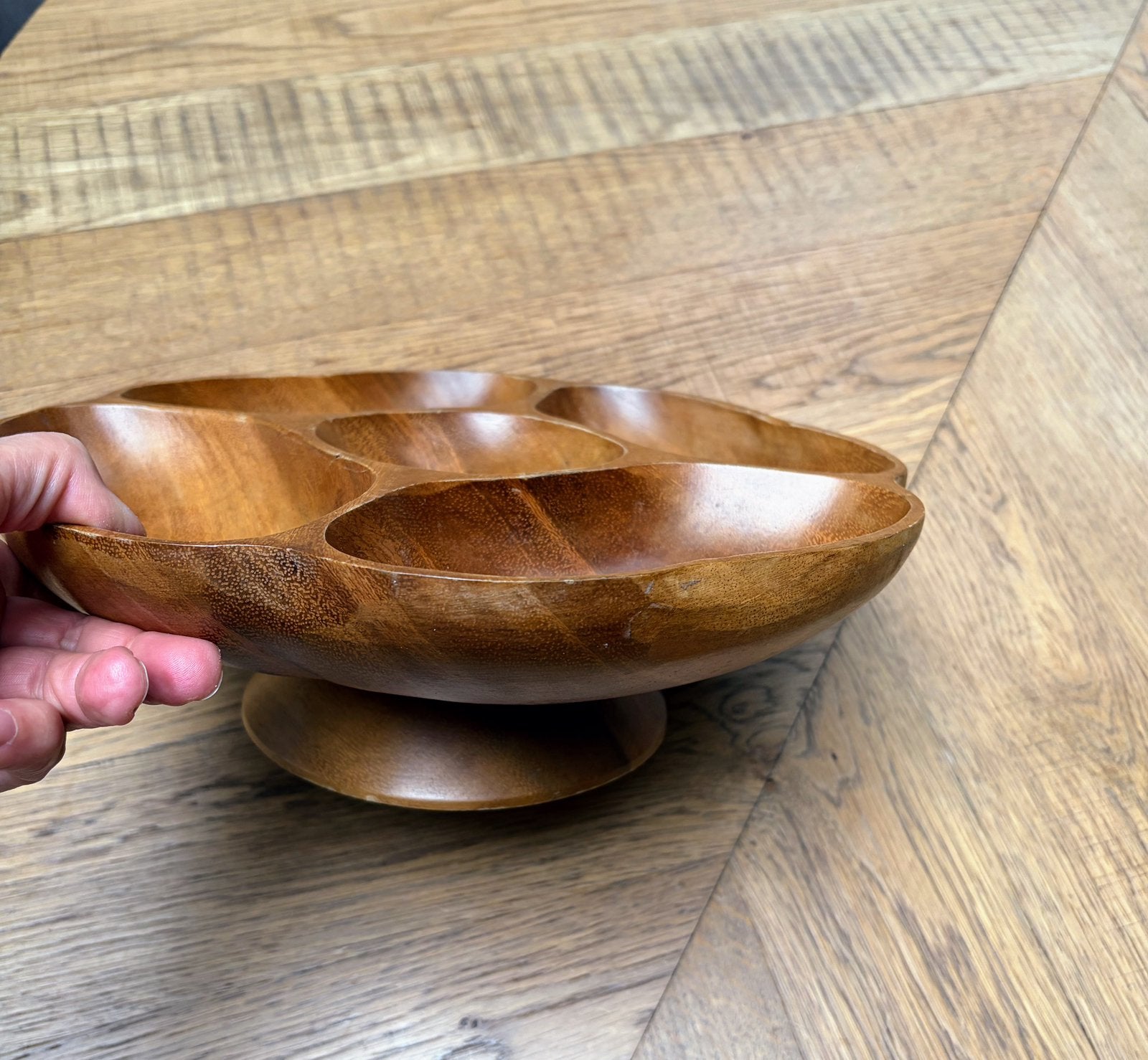 Vintage draaibare houten snackschaal, Ophalen of Verzenden