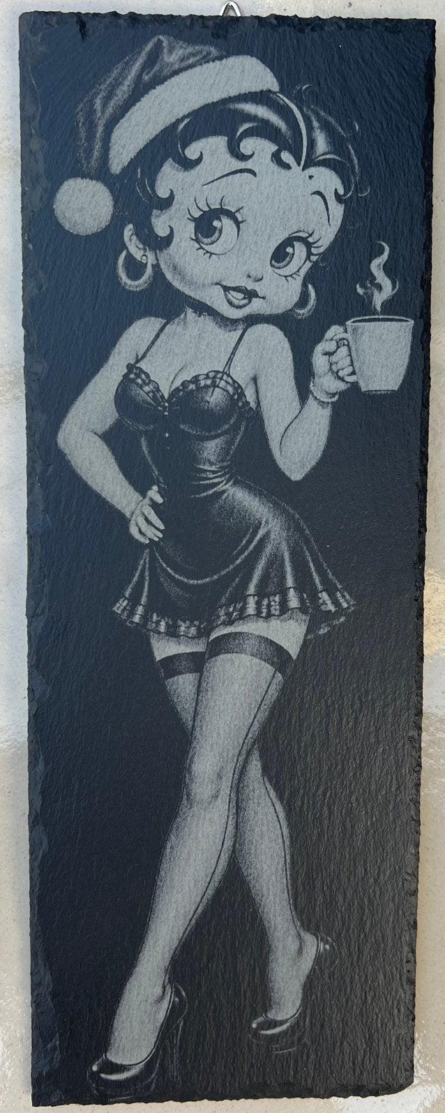 Uniek leistenen hangbord van Betty boop leisteen, 30 cm, Zwart, Vintage, Nieuw