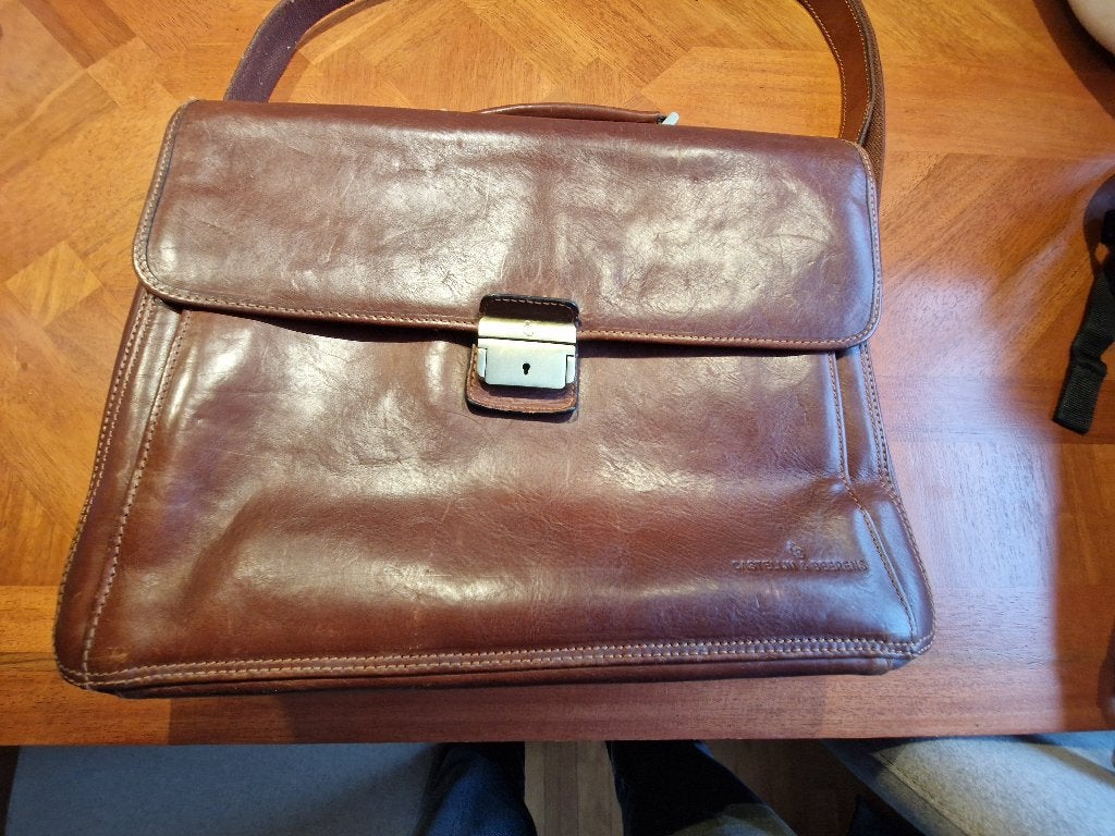 Luxe lederen Laptoptas, Cognac-kleur, Castelijn en Beerens, 15 inch, Aktetas, Ophalen of Verzenden, Zo goed als nieuw