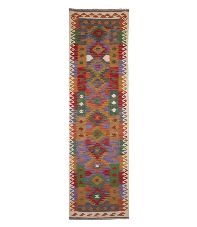 Handgeweven Kelim Loper 295x82 cm Wol Vloerkleed Tapijt, Rechthoekig, Rood, Nieuw, 200 cm of meer