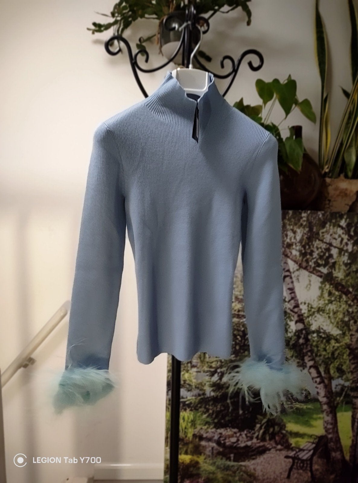 Maje geribbelde coltrui met veren mouwen, Kleding | Dames, Maat 38/40 (M), Blauw, Nieuw, Ophalen of Verzenden
