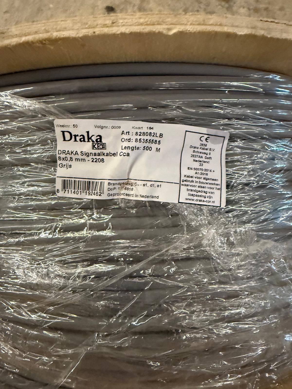 Draka Signaalkabel Cca 8x0,8 mm Grijs - Volle Haspel 500m, Doe-het-zelf en Verbouw, Ophalen of Verzenden, Zo goed als nieuw, Kabel of Snoer