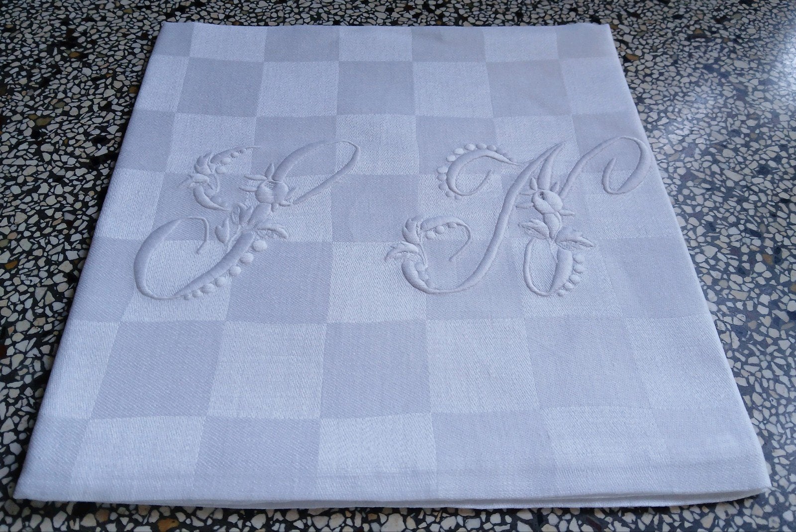 Linnen damast servet (3x) met monogram, Ophalen of Verzenden