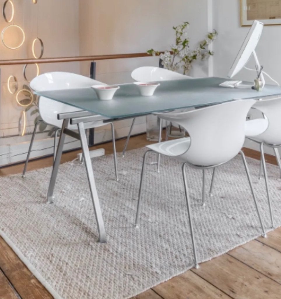 Glazen werk- of eettafel €75,-, Huis en Inrichting, Ophalen, Gebruikt, 50 tot 100 cm, Glas