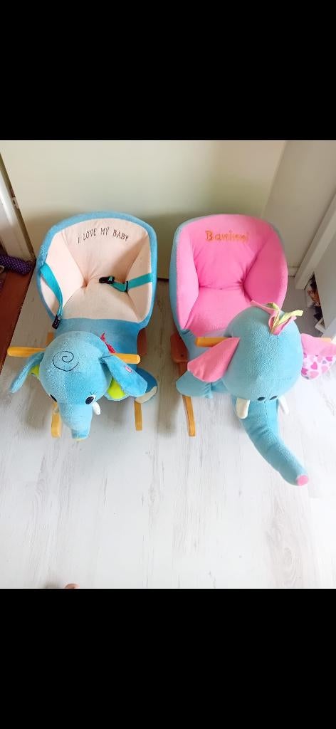 Schommelstoel olifanten knuffel houten stoel maxi cosi bed, Ophalen, Gebruikt, Stoel(en)