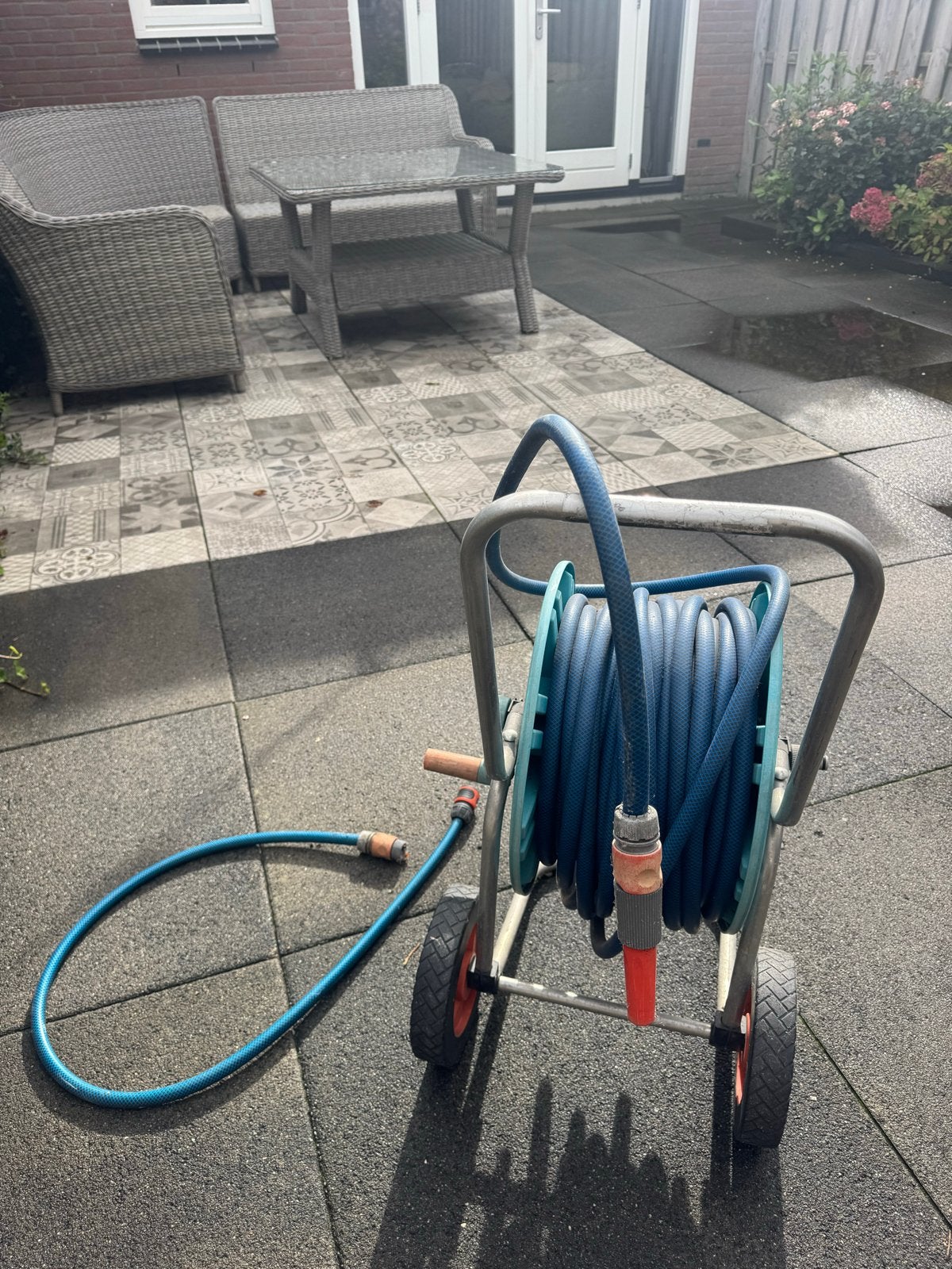 Tuinslanghaspel met tuinslang, Tuin en Terras, Ophalen, Gebruikt, Tuinslanghaspel