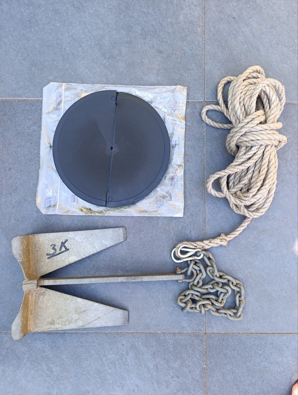 kompleet goed 3 kg Anker met ketting, touw en ankerbol, Ophalen of Verzenden, Gebruikt, Overige typen