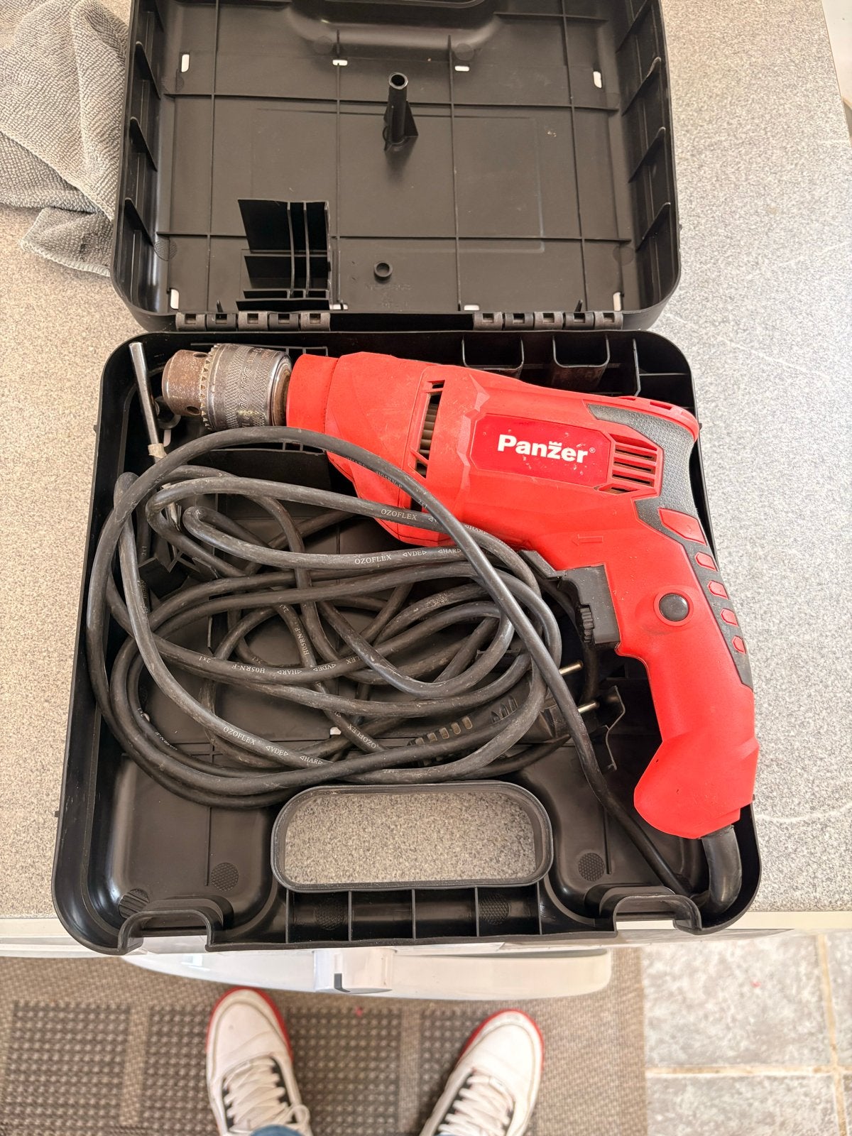 Panzer Boormachine in koffer - Rood, Doe-het-zelf en Verbouw, Gereedschap | Boormachines, Ophalen of Verzenden, Gebruikt, 400 tot 600 watt