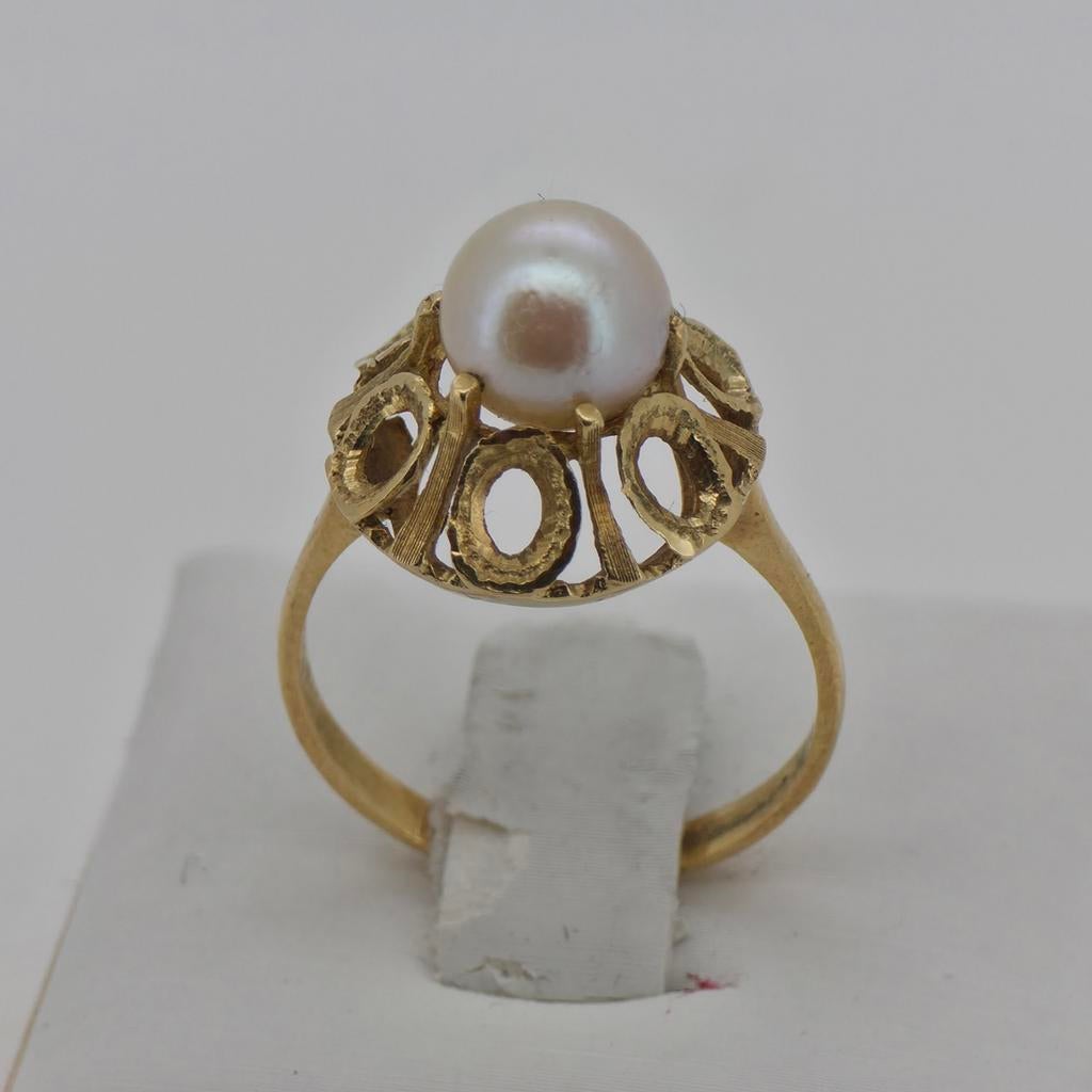 Gouden ring 14k (585) met parel, 3.20g, maat 17, Gebruikt, Ophalen of Verzenden, 17 tot 18, Dame