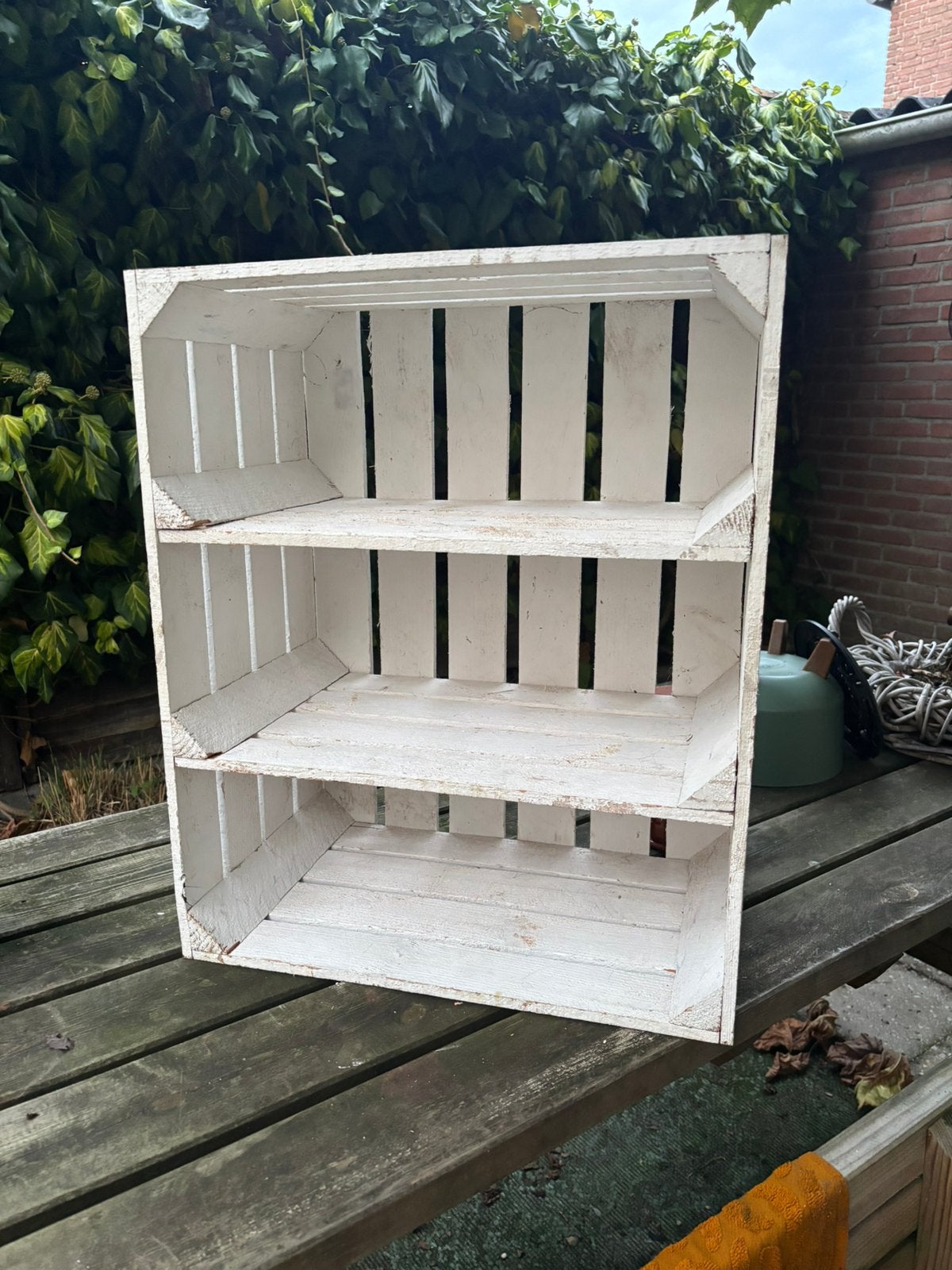 7x Houten fruit opberg kist wit met 2 middenplankjes, Ophalen, Gebruikt, Hout, Overige typen