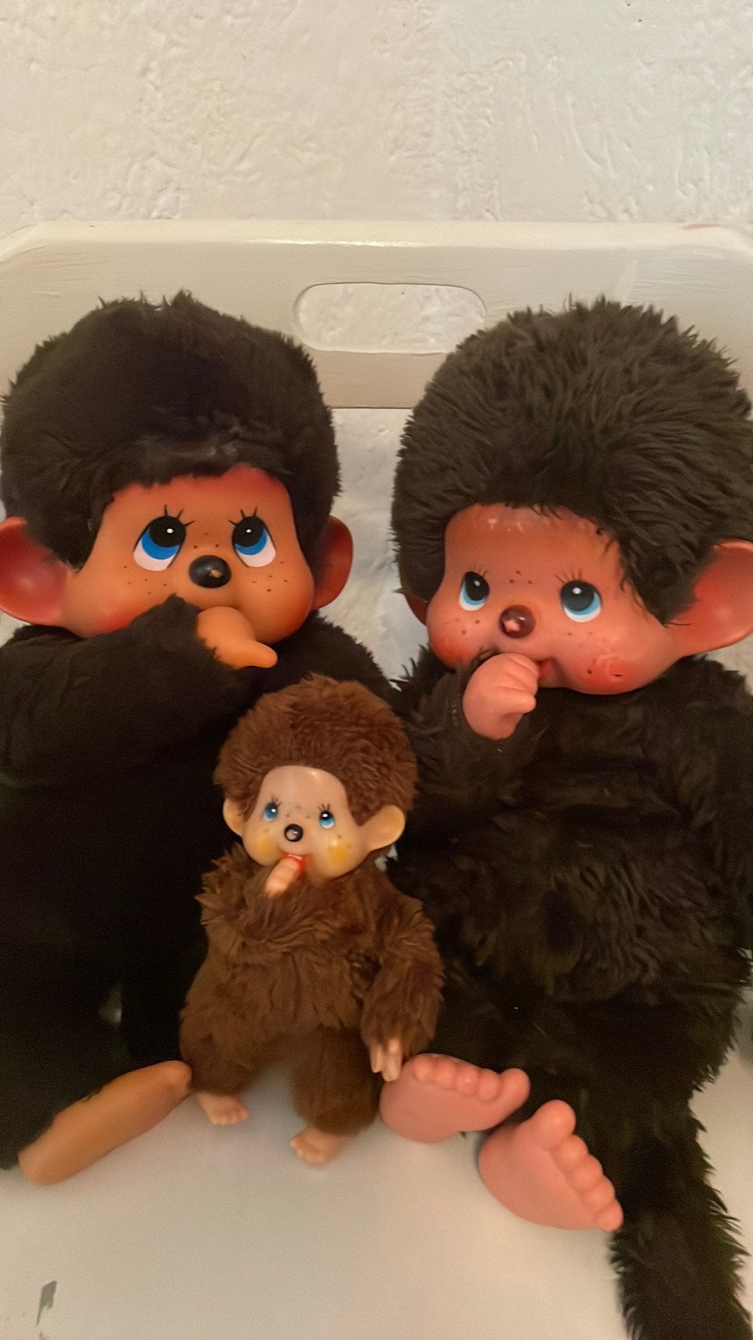 2 grote Monchhichi apen  40 cm en een kleine 18 cm., Verzenden, Gebruikt, Overige typen