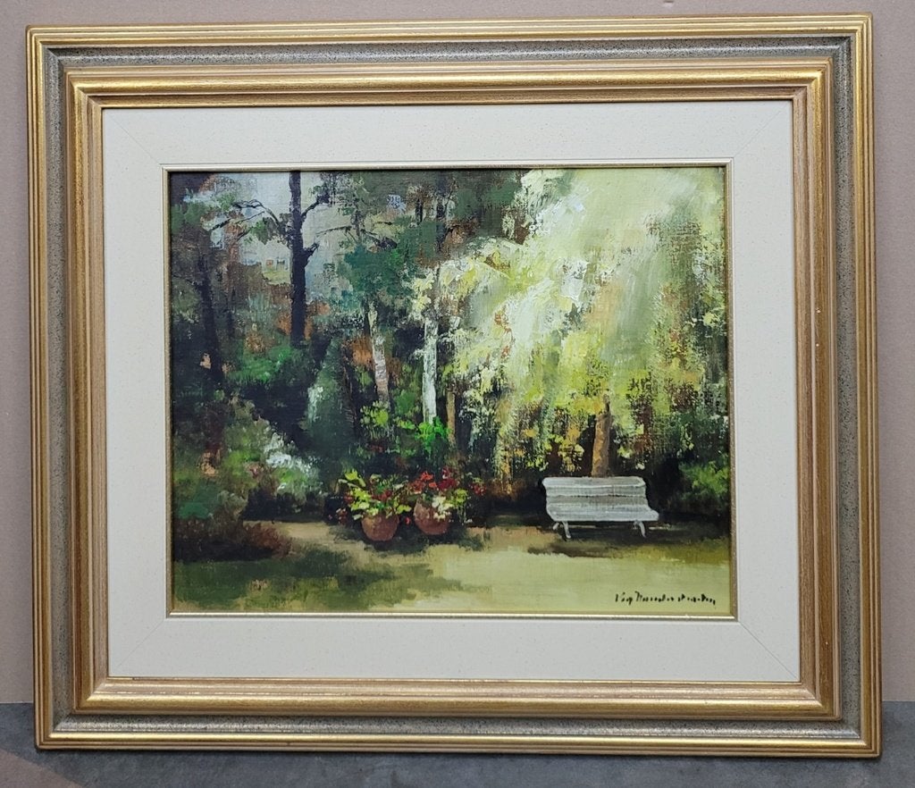 Lea VANDERSTRAETEN, de tuinbank, Antiek en Kunst, Ophalen of Verzenden, Gesigneerd