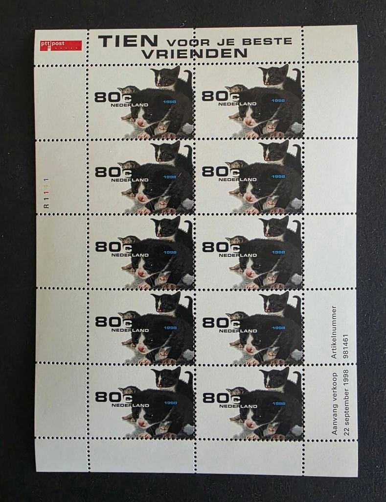 Postzegelvel Nederland 1998 - Tien voor je beste vrienden, Ophalen of Verzenden, Na 1940, Postfris