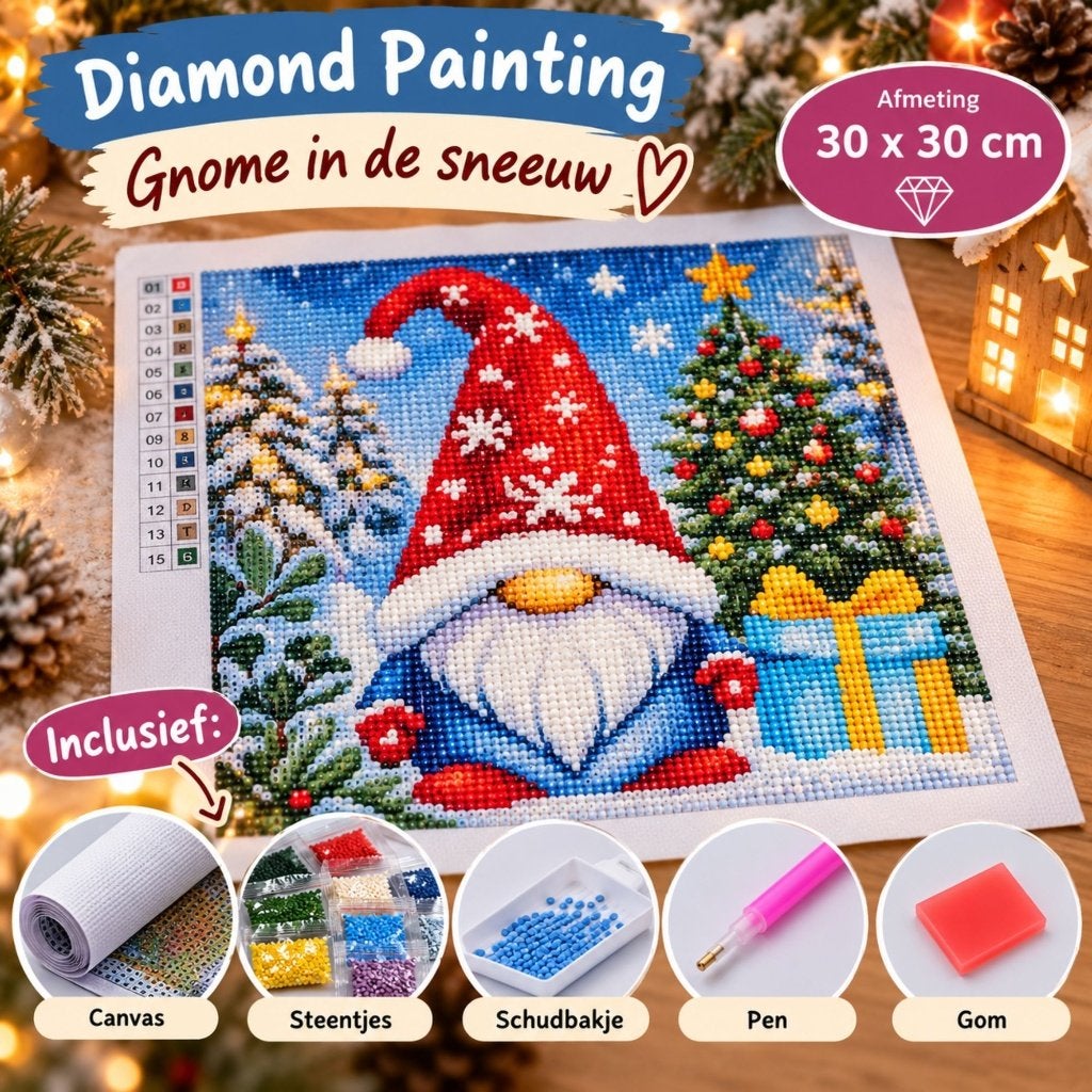 Diamond Painting Kerst Gnome – 30x30 cm – DIY Kerst, D, Nieuw, Ophalen of Verzenden, D