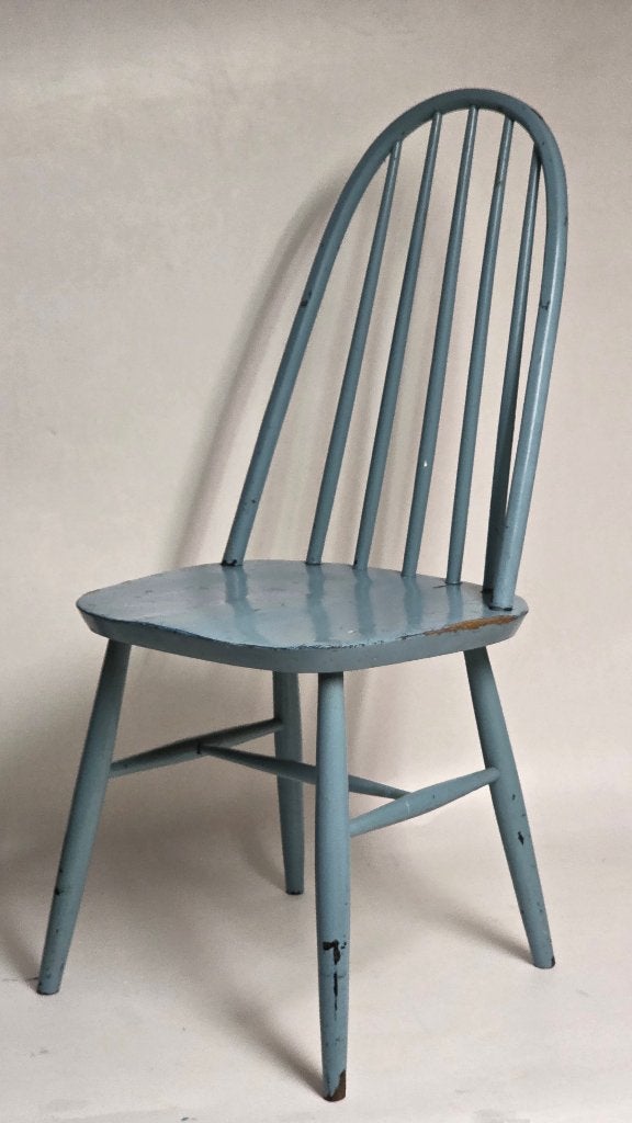 vintage houten spijlenstoel, Ophalen, Gebruikt, Blauw, Eén