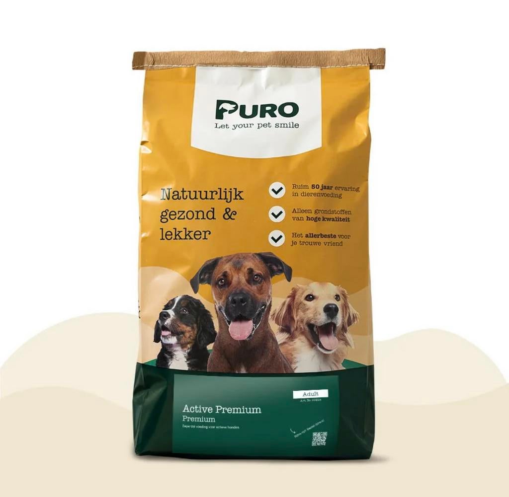 Puro hondenbrokken premium Active (Knpv)( sporthonden ) 20kg, Dieren en Toebehoren, Ophalen of Verzenden, Hond