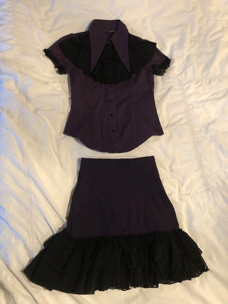 Killstar set Meave blouse & Adoria rok paars maat XS, Paars, Ophalen of Verzenden, Zo goed als nieuw, Maat 34 (XS) of kleiner