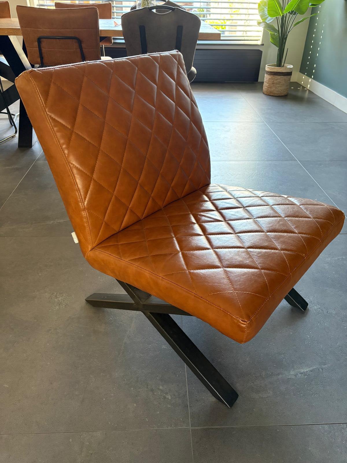 Cognac leren fauteuil, Ophalen, Zo goed als nieuw, 75 tot 100 cm, 50 tot 75 cm