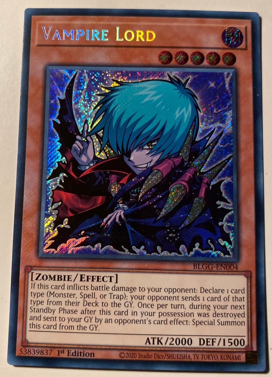 Yu-Gi-Oh! Toon Style Vampire Lord BLGG 1st Foil Bleed 🩸, Ophalen of Verzenden, Zo goed als nieuw, Losse kaart, Foil