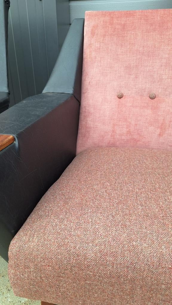 Set van 2 retro vintage fauteuils, skai en wollen stoffering, Ophalen, Gebruikt, Vintage, 75 tot 100 cm