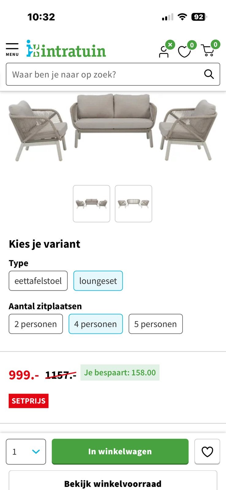 Tuinset van intratuin, Tuin en Terras, Ophalen, 4 zitplaatsen, Bank, Zo goed als nieuw