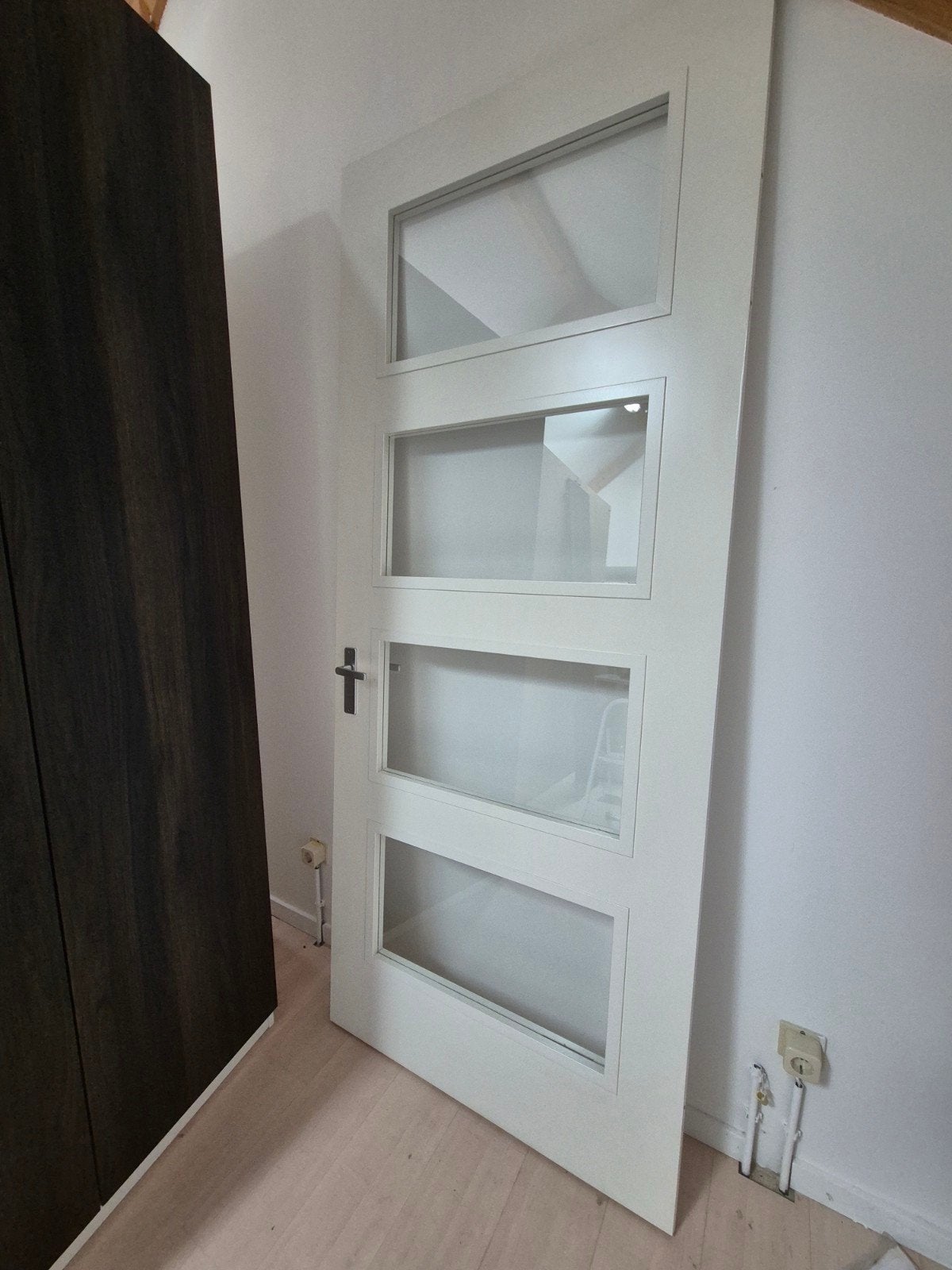 Witte binnendeur met glaspanelen, Doe-het-zelf en Verbouw, Deuren en Horren, Ophalen, Glas, Binnendeur, 215 cm of meer
