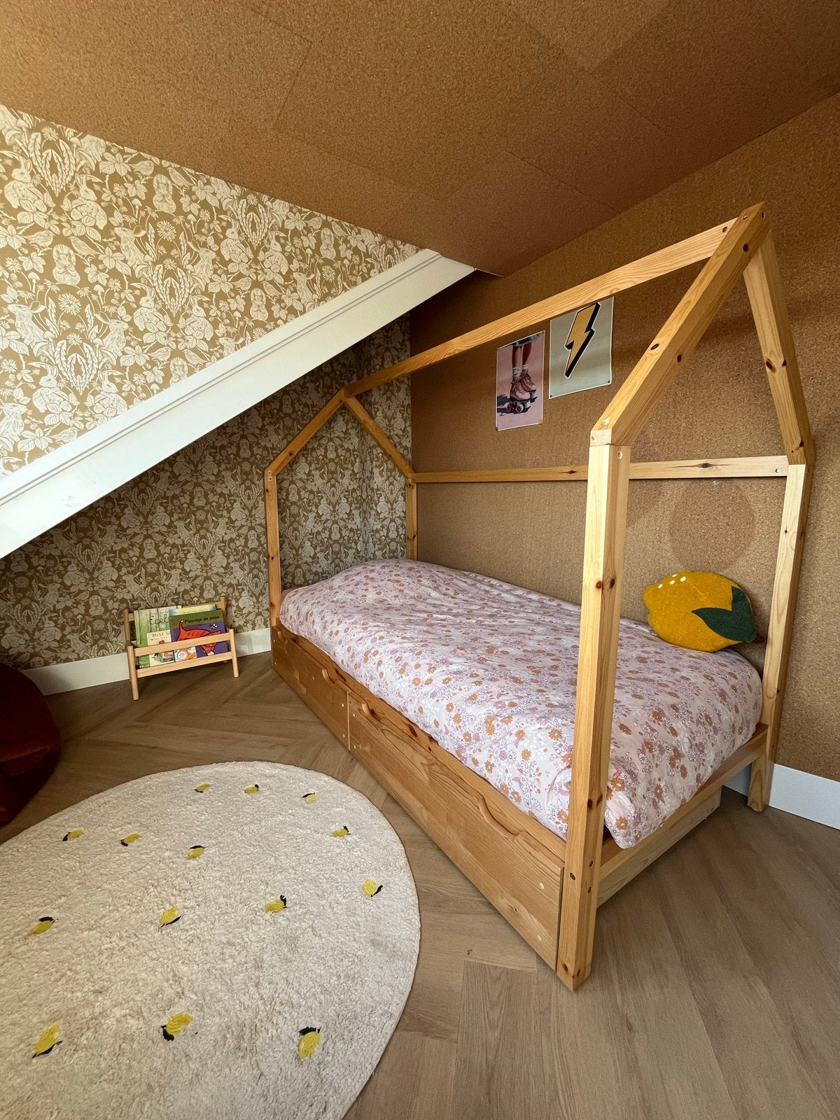Houten huisbed voor kinderen met lades!!, Ophalen, Gebruikt, 90 cm, Eenpersoons