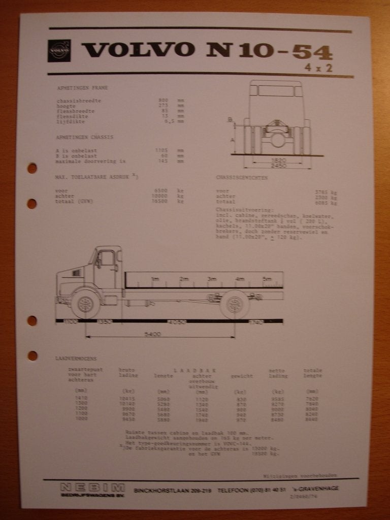 Volvo N10 Technische Specificatie folder 1974 Torpedo Neus, Volvo, Zo goed als nieuw, Volvo, Ophalen of Verzenden