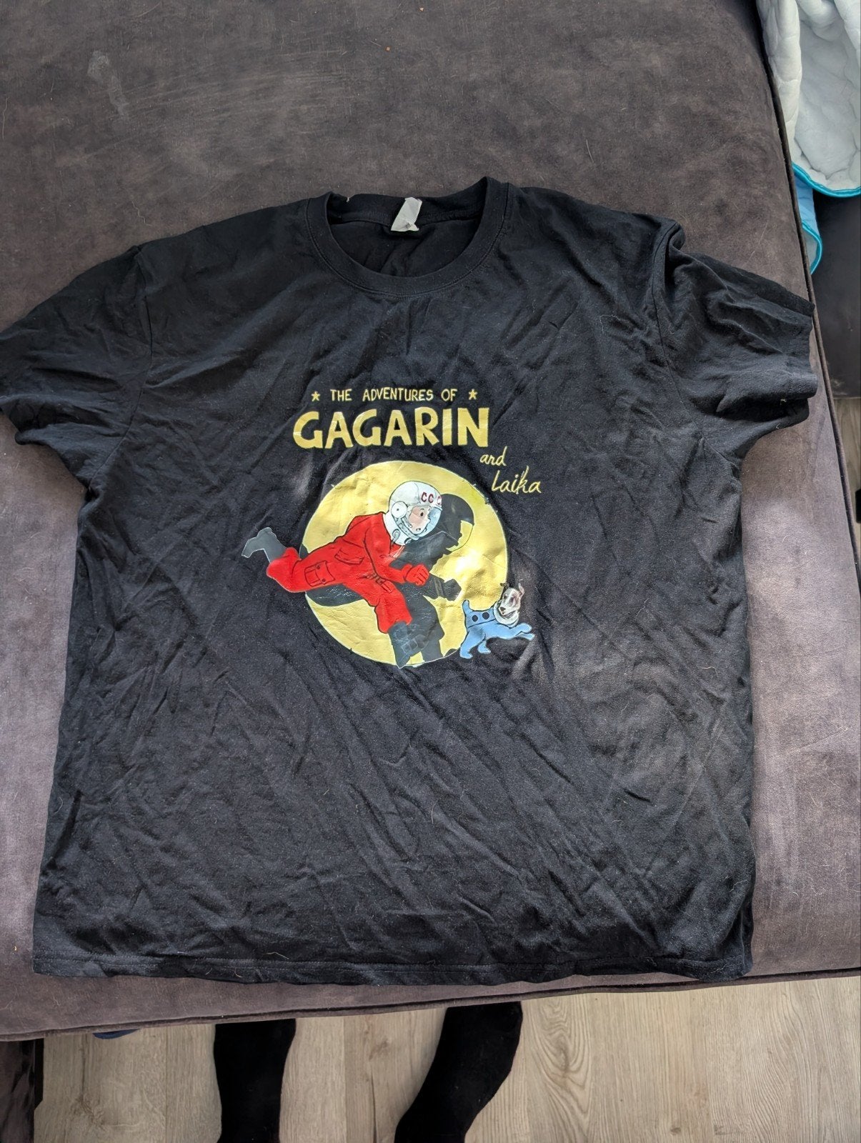 Zwart Kuifje T-shirt XXL - Gagarin en Laika print, Onbekend, Verzenden, Zwart, Overige maten