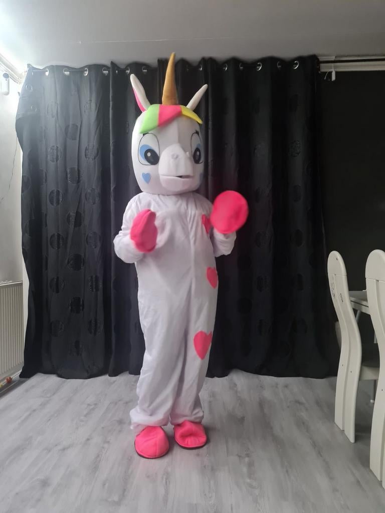 Te huur Eenhoorn mascottepak - Maat L, Ophalen of Verzenden, Gebruikt, Pak of Jurk