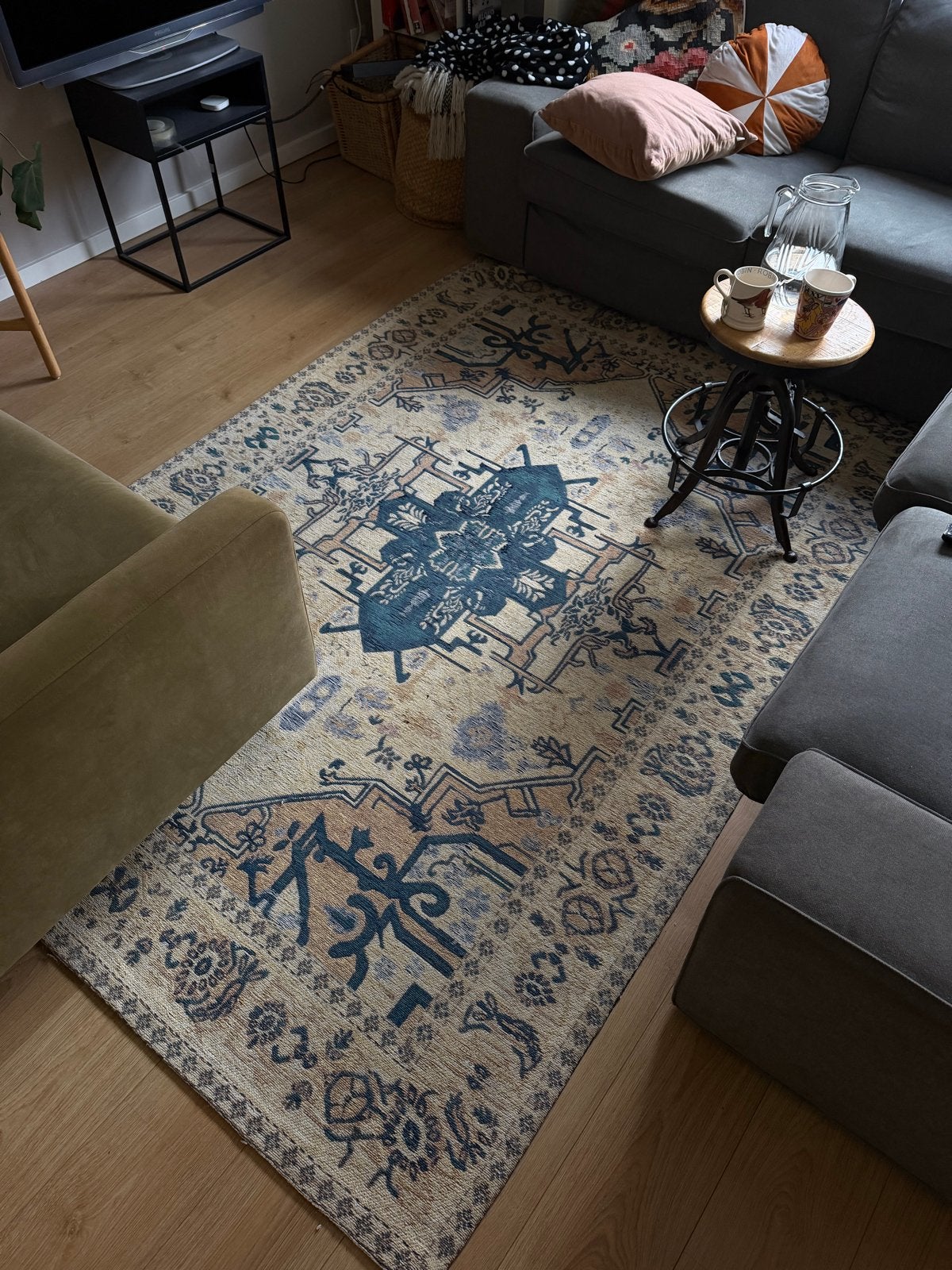 Vintage-stijl vloerkleed met blauw en beige patroon, Blauw, 150 tot 200 cm, 200 cm of meer, Ophalen of Verzenden