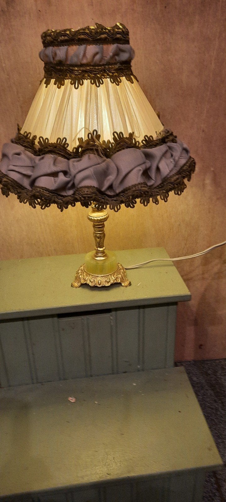 Vintage Tafellamp met Groen Marmeren Voet en Gouden Details, Ophalen of Verzenden
