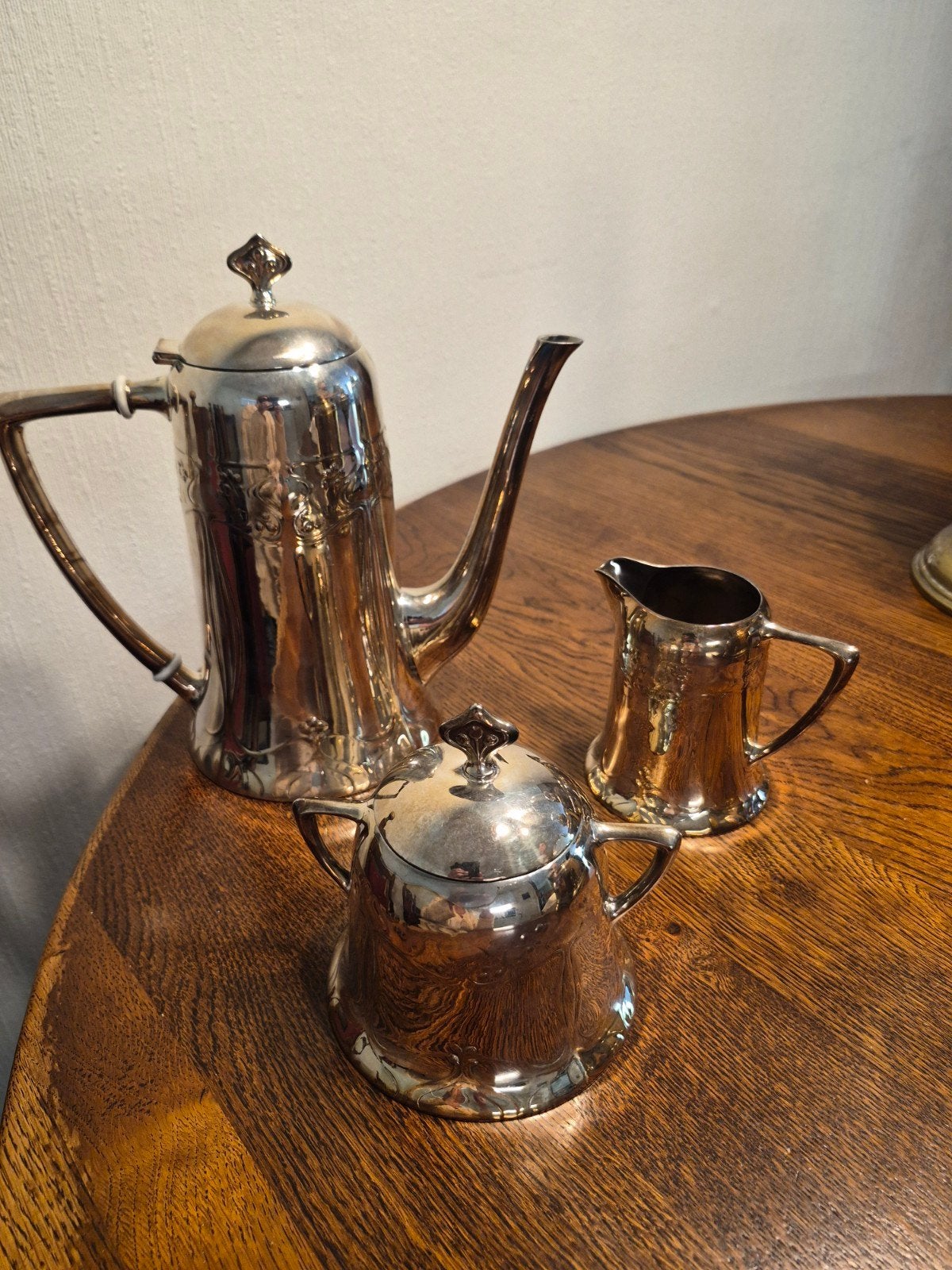 Antiek verzilverd koffie- en theeservies (3-delig), Antiek en Kunst, Ophalen