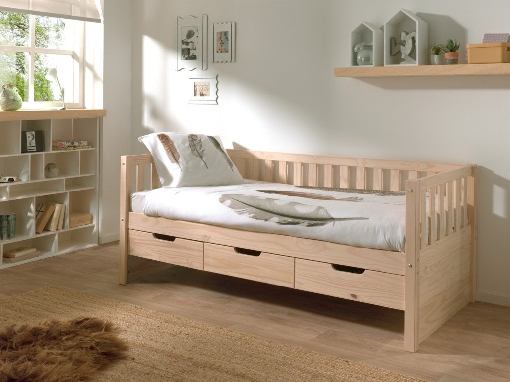 Fritz kajuitbed (met lades) - 90x200 - Naturel whitewash, Niet ingevuld, Niet ingevuld, Niet ingevuld