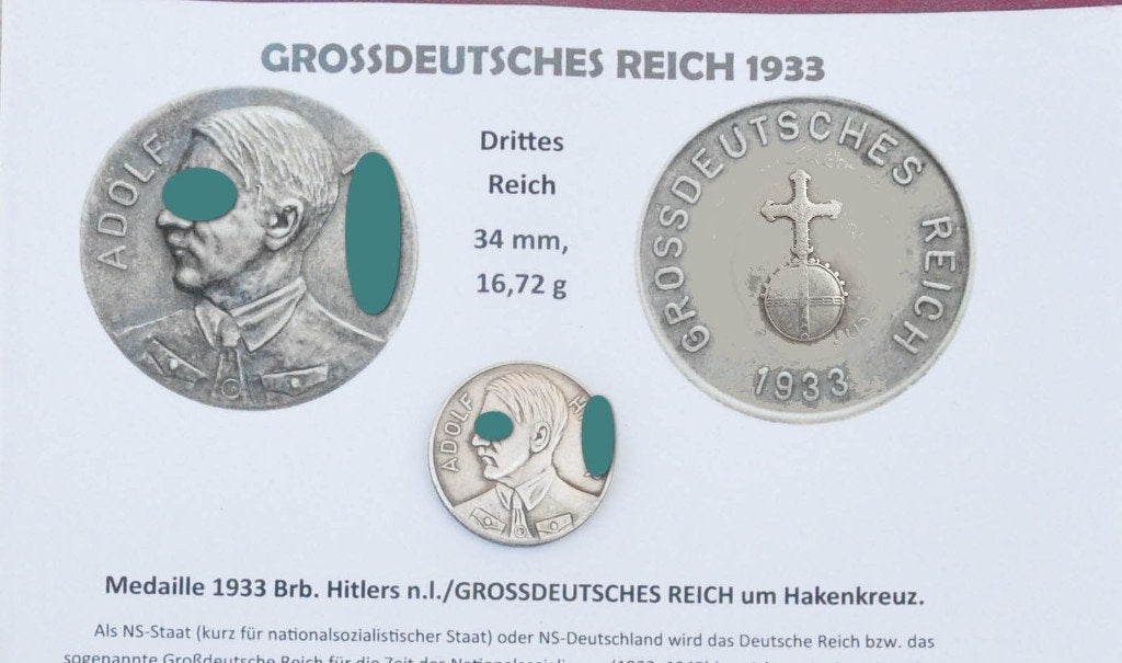 Munt 'Grossdeutsche Reich 1933' + 3 period foto's, Verzamelen, Militaria | Tweede Wereldoorlog, Verzenden, Overige soorten, Duitsland