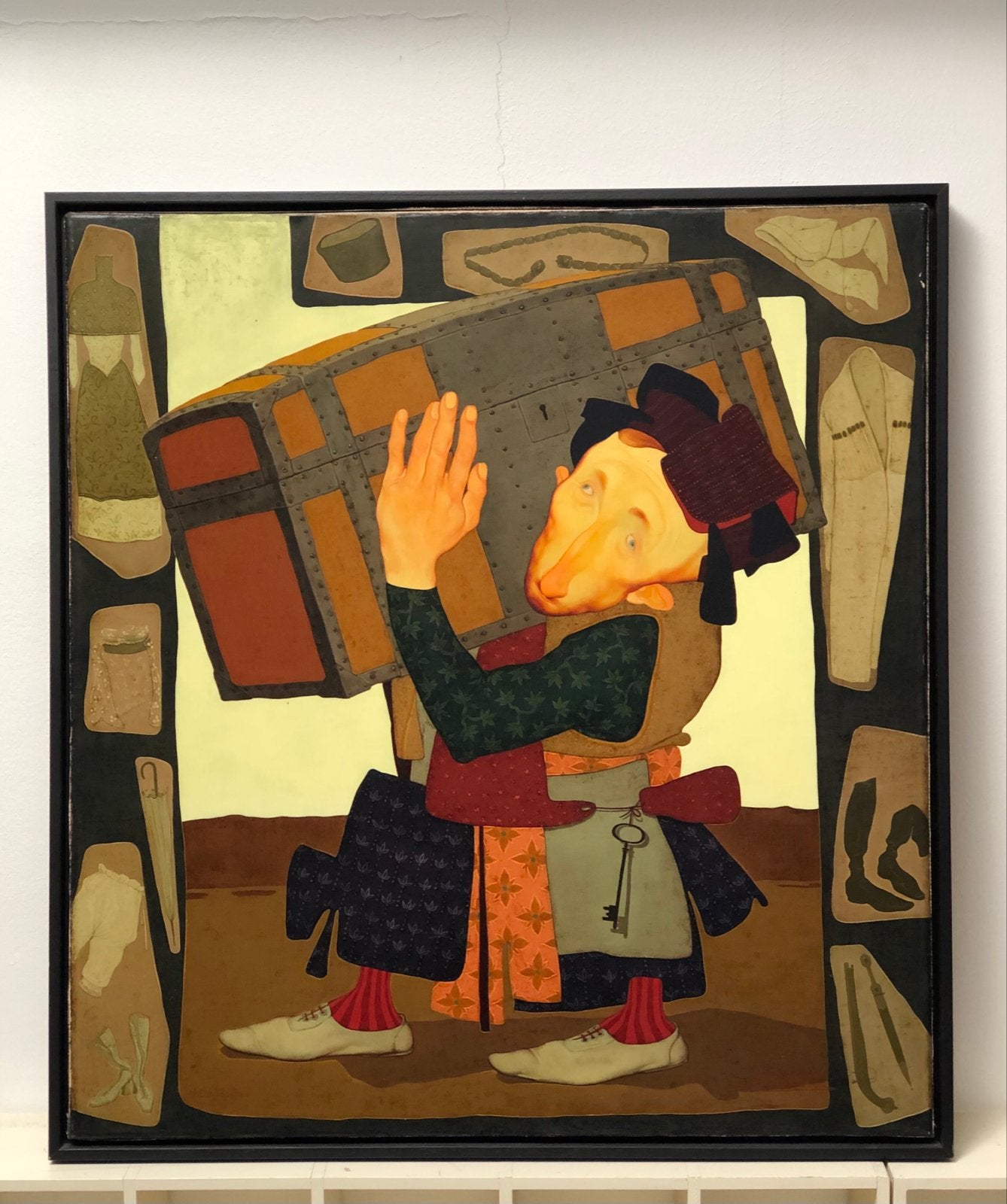 Uniek schilderij van M. Dibedashvili - 'De Reiziger', Antiek en Kunst, Kunst | Schilderijen | Modern, Ophalen, Figuren, Textiel