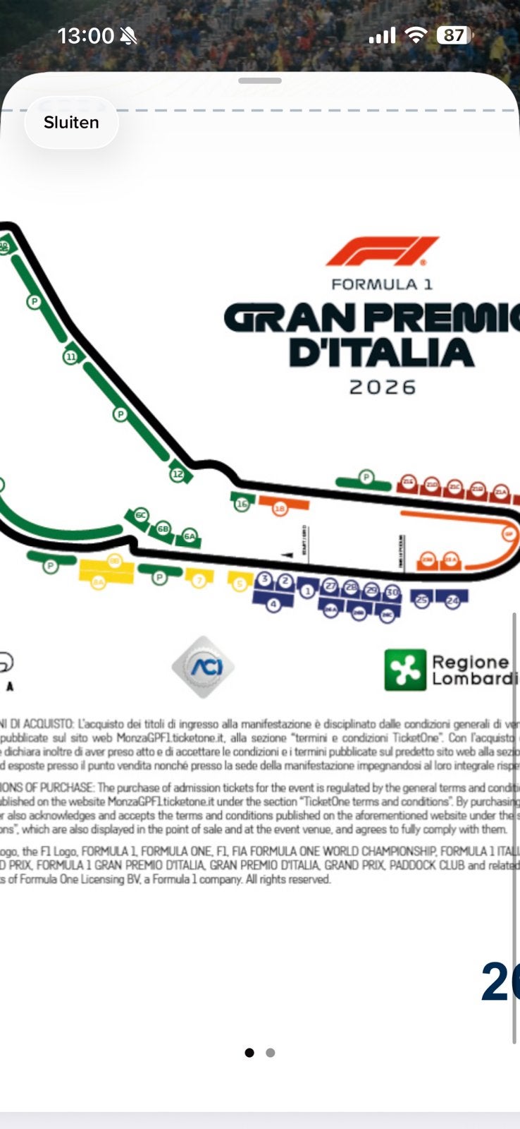 Formule 1 Italië Monza Grandprix General Admission 3 dagen, Eén persoon, Augustus