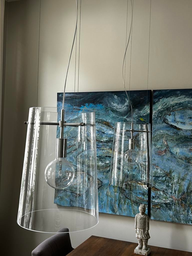2 prachtige PRANDINA SERA 3 hanglampen, Ophalen, Zo goed als nieuw, Glas, 75 cm of meer