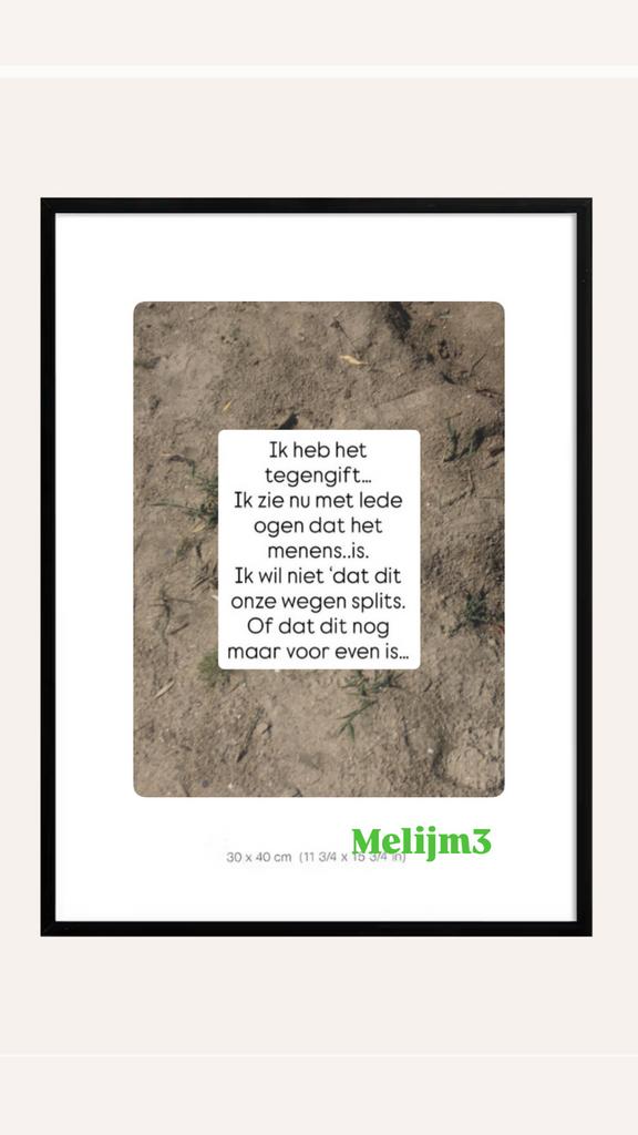 Melijm3 ingelijste print met tekst - 30x40 cm, Ophalen of Verzenden, Nieuw, Print, Minder dan 50 cm