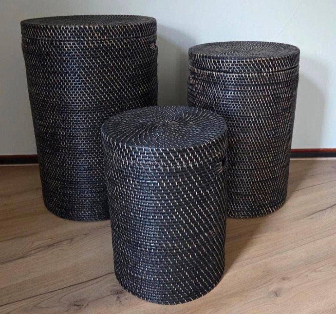 Indonesische Nyawa opbergmanden (set a 3 manden), Huis en Inrichting, Woonaccessoires | Schalen en Manden, Ophalen, Rond, Riet
