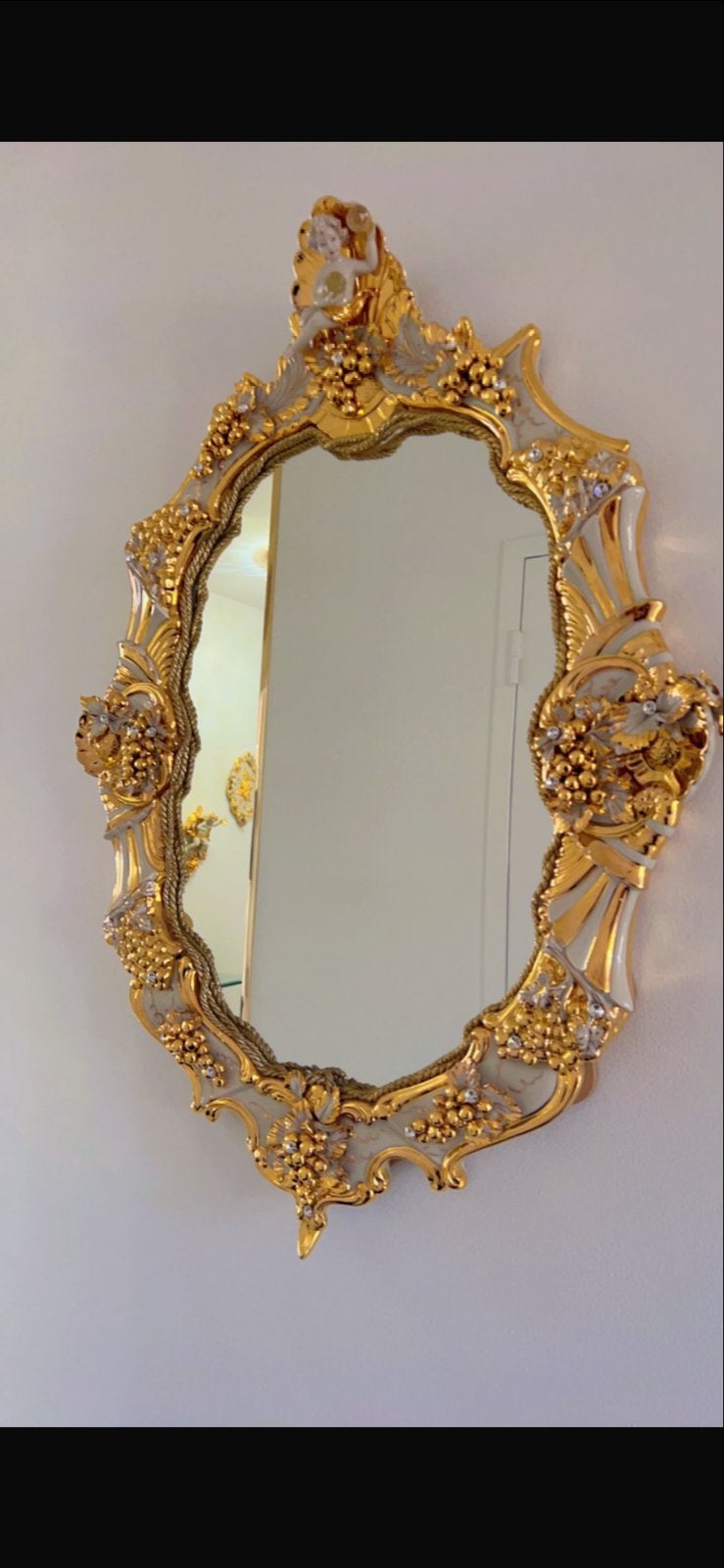 Capodimonte Spiegel met Bladgoud & Swarovski - Barok Stijl, Ophalen, Ovaal, 50 tot 100 cm, 100 tot 150 cm