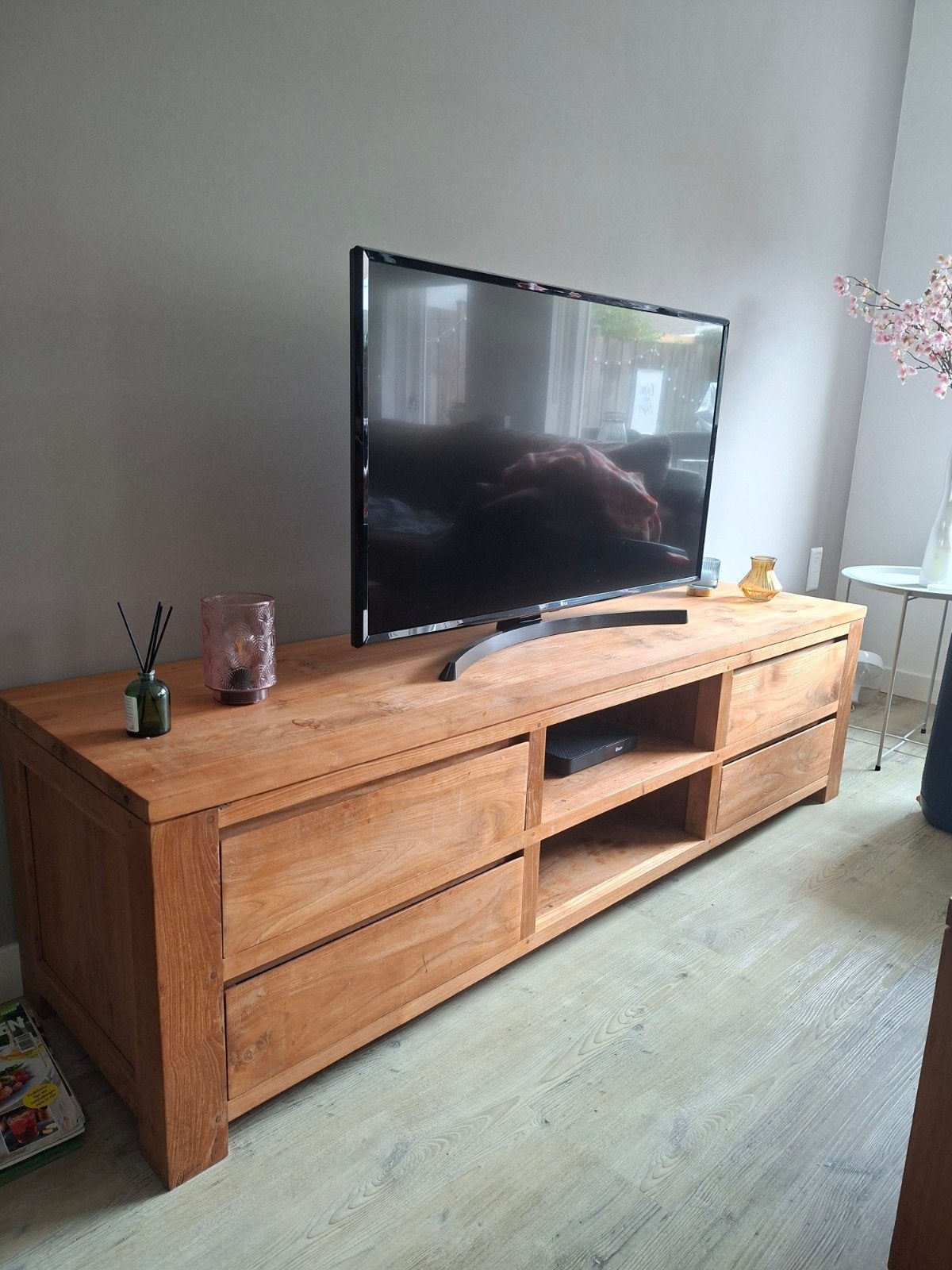 Tv meubel teak hout, Ophalen, Gebruikt, Teakhout, Minder dan 100 cm